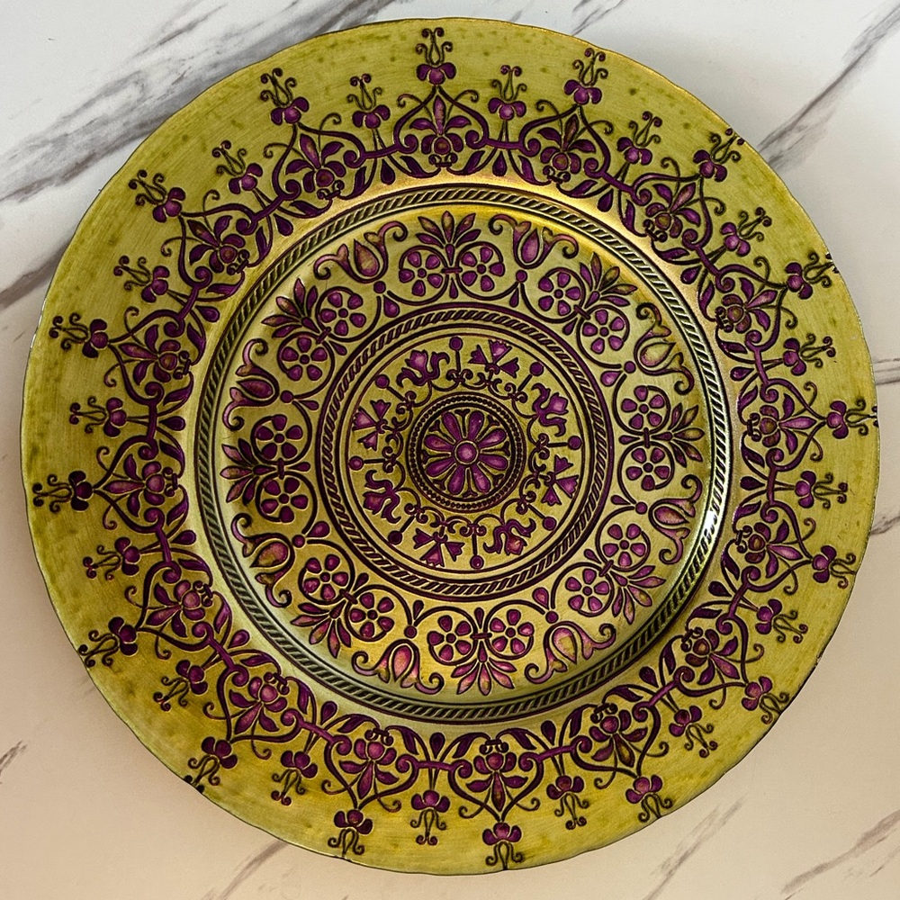 Vintage Gold and Maroon Decorative / Serving Glass Platter